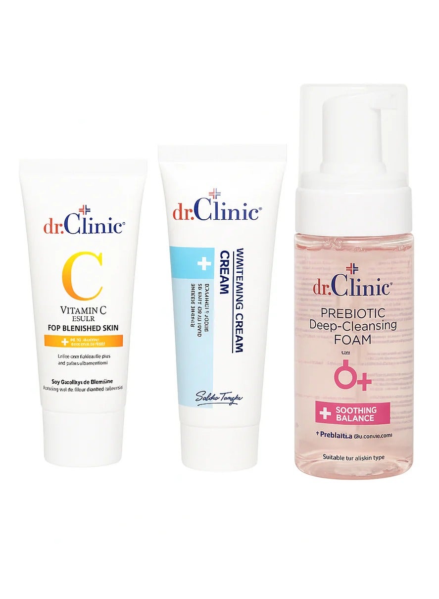 buy-dr-clinic-dr-clinic-blemish-free-skincare-kit-vitamin-c-with-vegan-hyaluronic-acid-40-ml-deep-corrective-whitening-cream-50ml-prebiotic-deep-cleansing-foam-160ml-deep-moisturizing-remove-impurities-brigthening-for-all-skin-types_myq