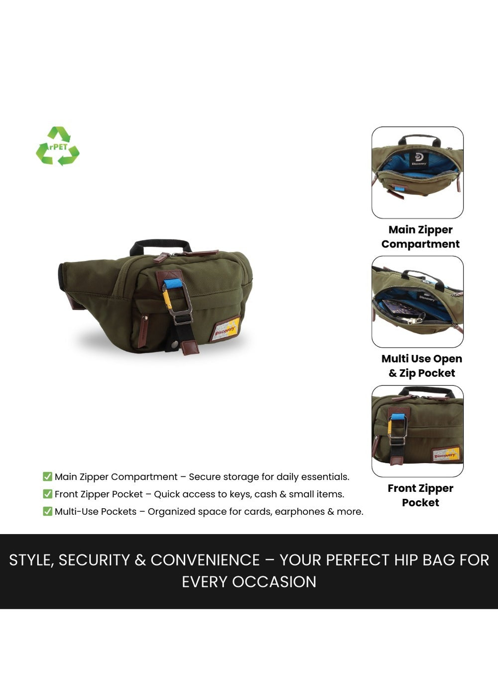 buy-discovery-discovery-icon-waist-bag-khaki-hip-bag-with-adjustable-strap-rfid-pocket-suitable-for-travel-outdoors-gym-hiking-for-men-and-women_d8r