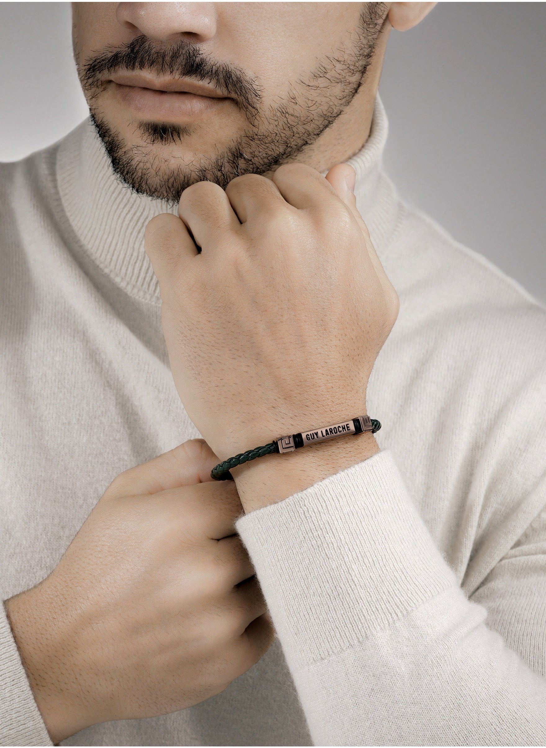 buy-guy-laroche-jean-green-leather-and-stainless-steel-bracelet_y8w