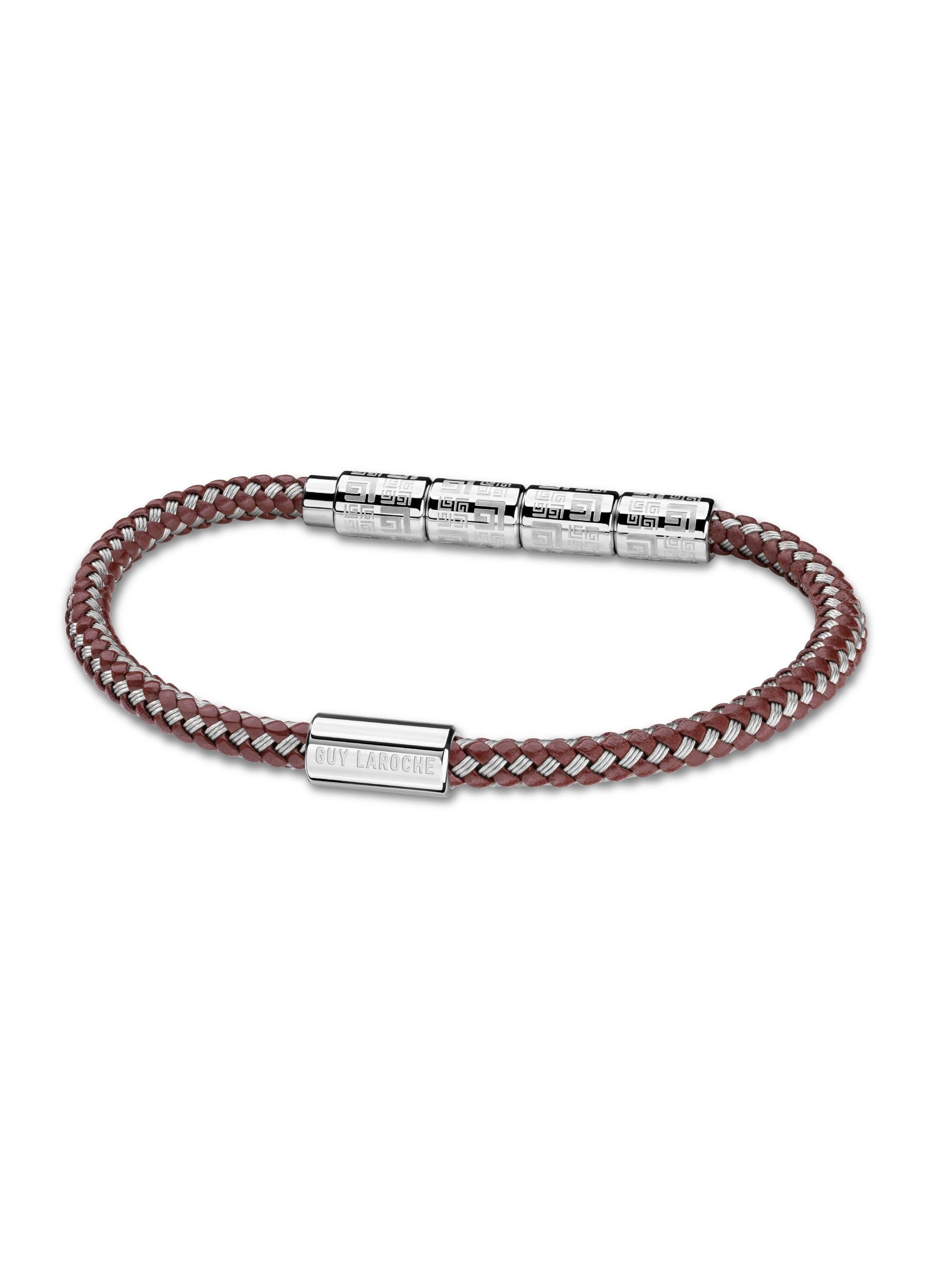 buy-guy-laroche-pierre-brown-cord-and-silver-bracelet-for-men_n1r
