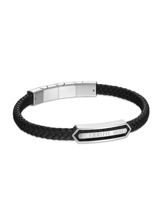 buy-cerruti-1881-sandro-black-leather-stainless-steel-logo-motif-bracelet-for-men_vkv