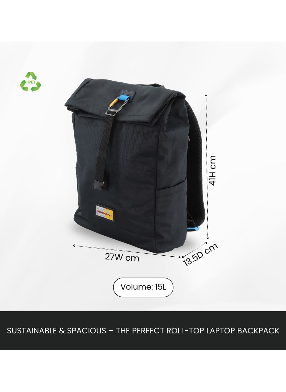 buy-discovery-discovery-icon-roll-top-15l-backpack-black-durable-lightweight-multi-compartment-travel-bag-padded-laptop-tablet-pocket-rfid-adjustable-strap-with-luggage-fix-strap-men-women-school-outdoor_az1