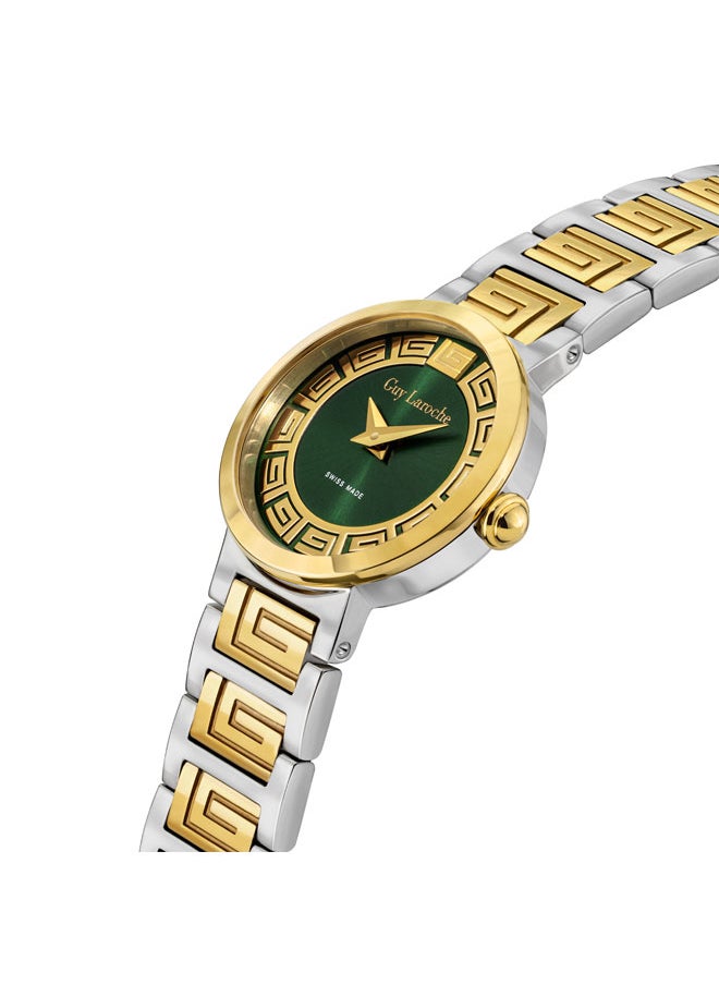 buy-guy-laroche-ariane-25mm-ladies-swiss-quartz-watch-with-green-swirl-sunray-dial-dual-toned-stainless-steel-bracelet-sapphire-glass_au9