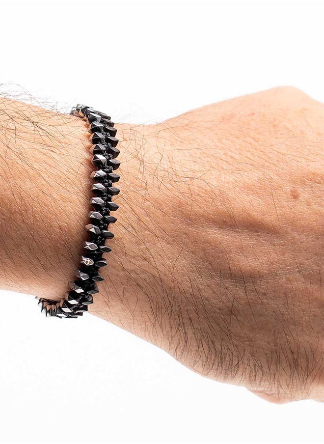 buy-chrysostomos-handmade-adjustable-beaded-knitted-bracelet-for-men-with-black-cord-and-silver-black-hematite-adjustable-macrame-tying_n76