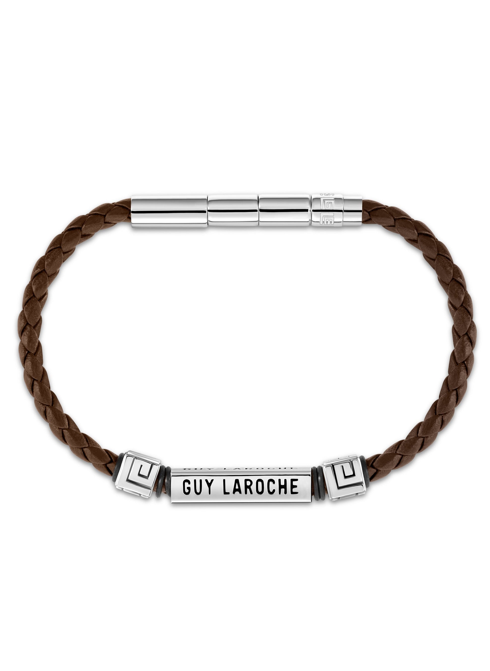 buy-guy-laroche-jean-brown-leather-and-stainless-steel-bracelet_eym