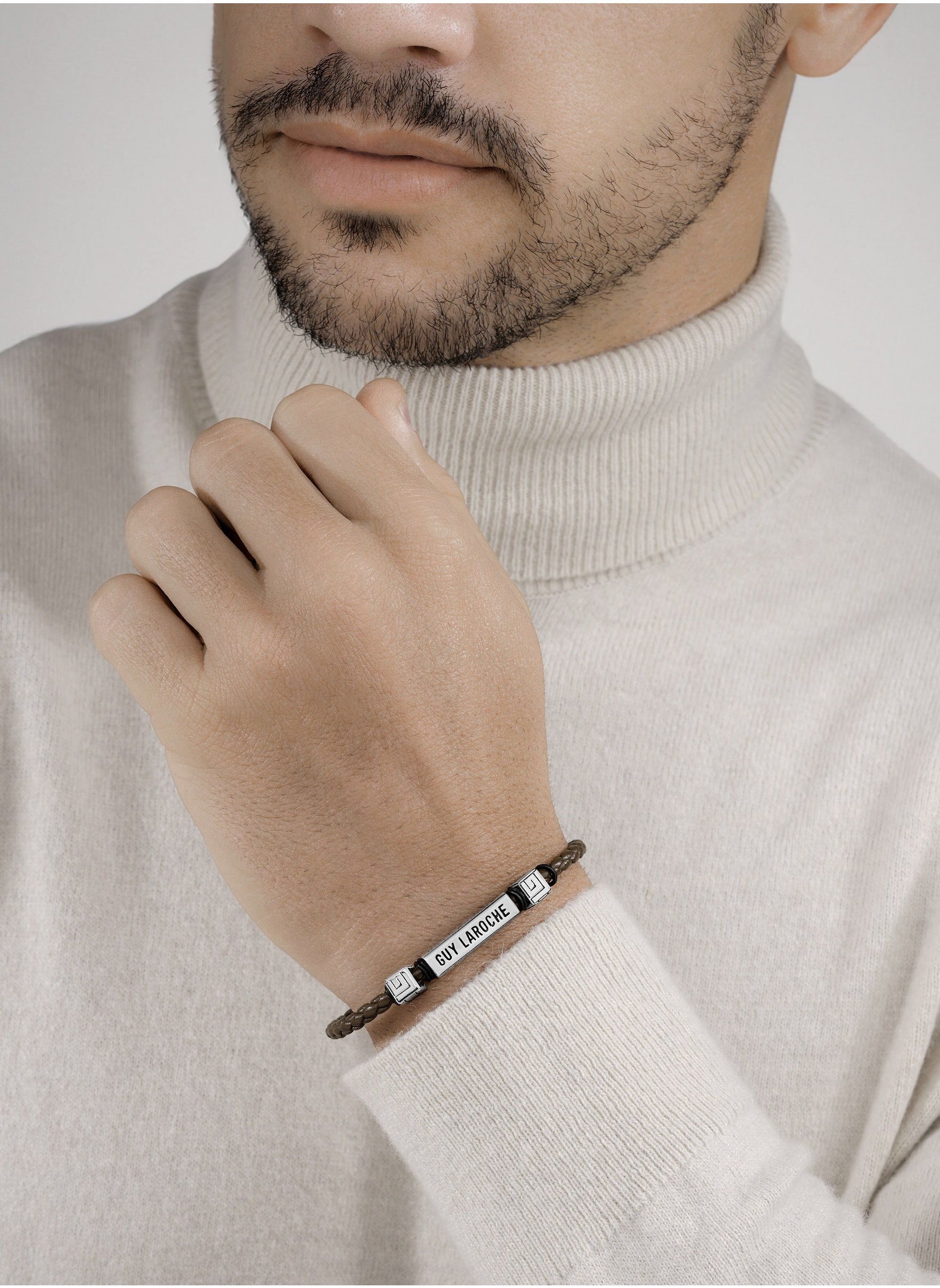 buy-guy-laroche-jean-brown-leather-and-stainless-steel-bracelet_x56