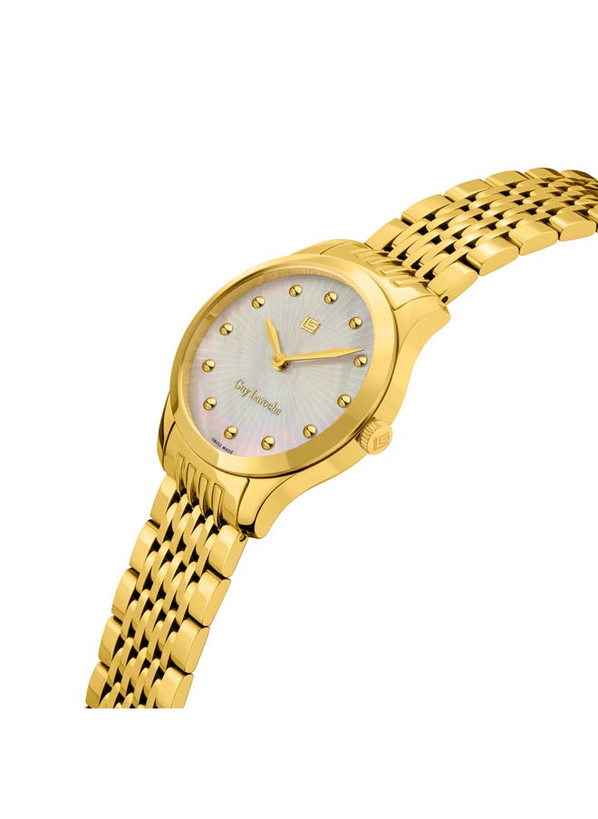 buy-guy-laroche-maxime-40mm-ladies-swiss-quartz-watch-with-white-mother-of-pearl-fan-dial-gold-plated-stainless-steel-bracelet-sapphire-glass_ind