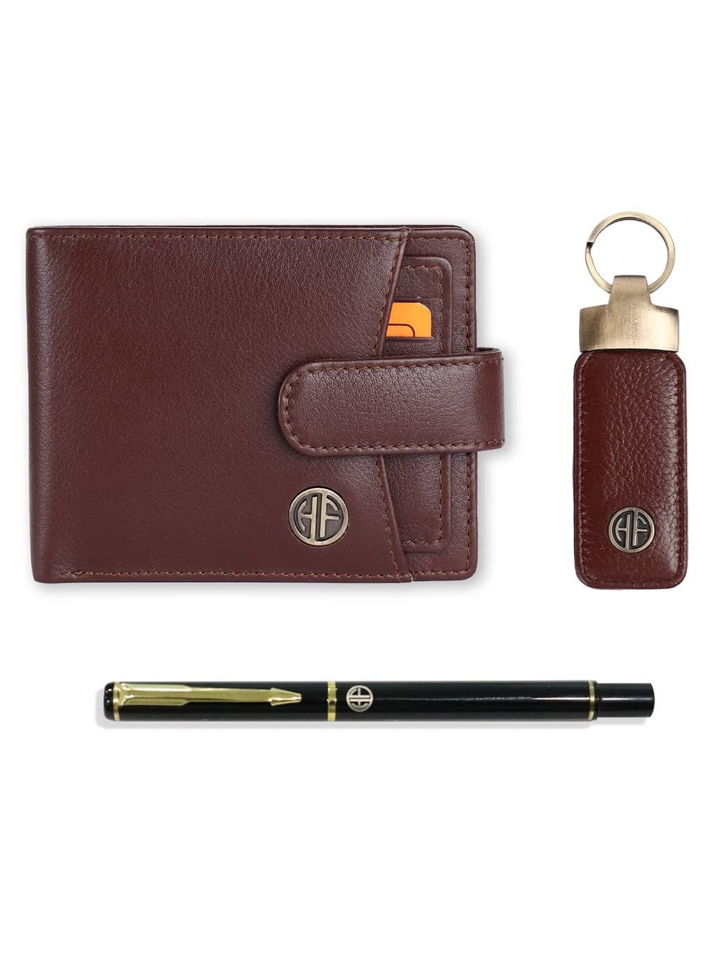 buy-hammonds-flycatcher-gift-for-men-men-s-leather-wallet-keychain-and-ball-pen-combo-leather-5-atm-card-slots-and-more-gift-set-for-husband-boyfriend-father-redwood-brown-hf502lnbr-kr-pen-c8gd_of8