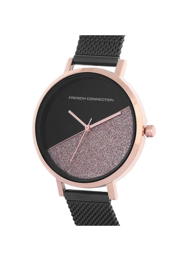 buy-french-connection-women-s-analog-watch-with-black-stainless-steel-mesh-bracelet-rose-gold-case_140