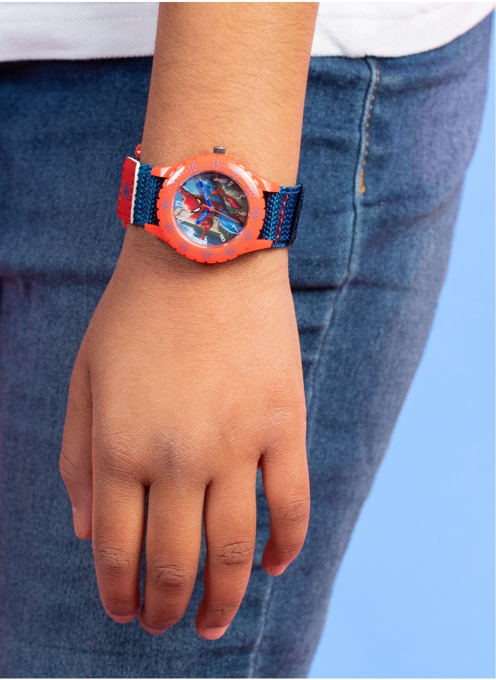 buy-disney-disney-marvel-spiderman-blue-canvas-strap-boys-watch-spd3495arg_b3i