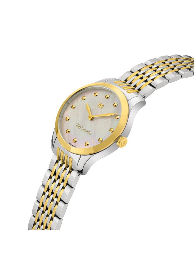 buy-guy-laroche-maxime-40mm-ladies-swiss-quartz-watch-with-white-mother-of-pearl-fan-dial-gold-silver-plated-steel-bracelet-sapphire-glass_e3e