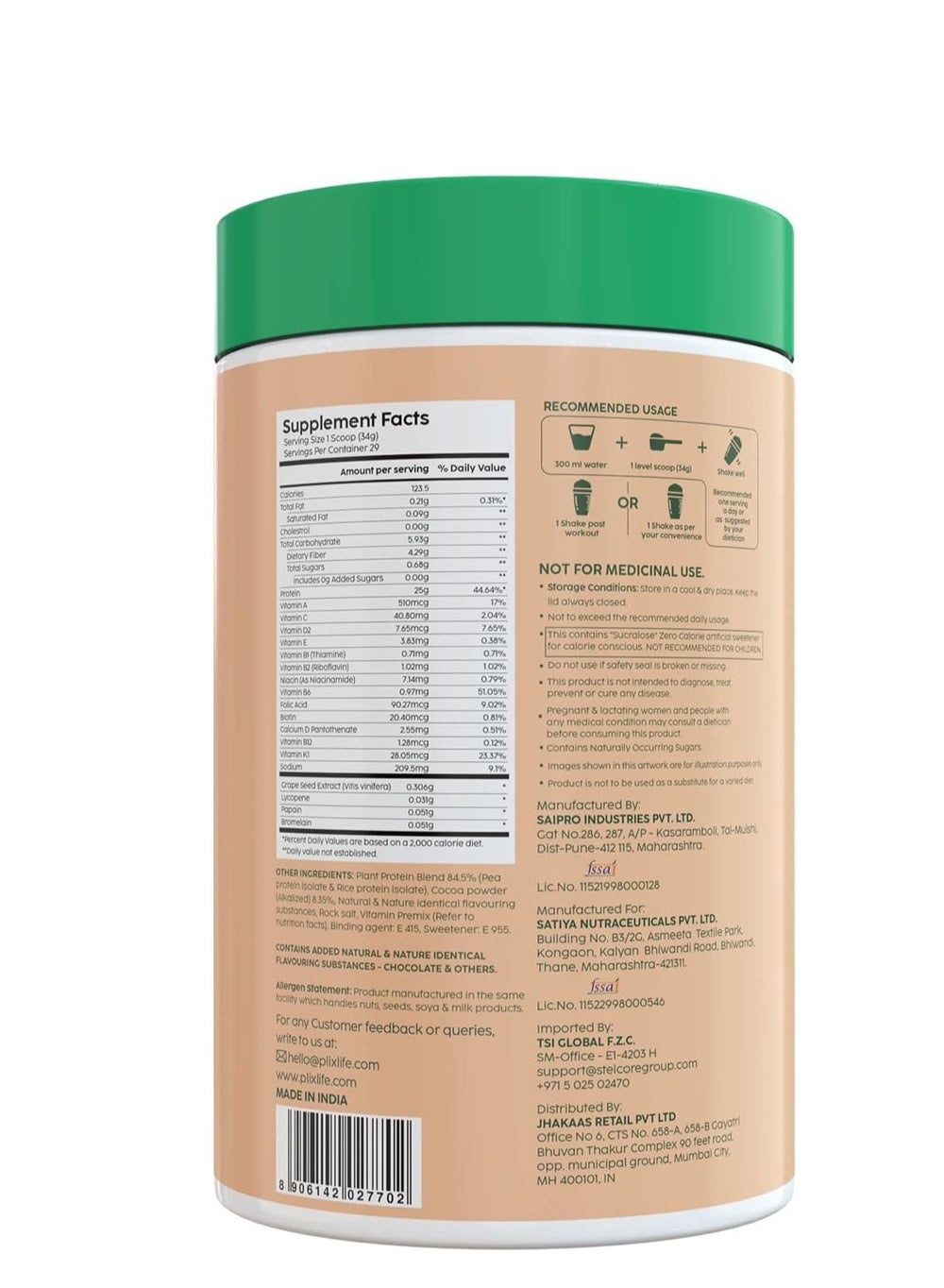 buy-plix-the-plant-fix-strength-vegan-protein-powder-3-kg-chocolate-pea-protein-isolate-and-brown-rice-blend-25-g-protein_1hr