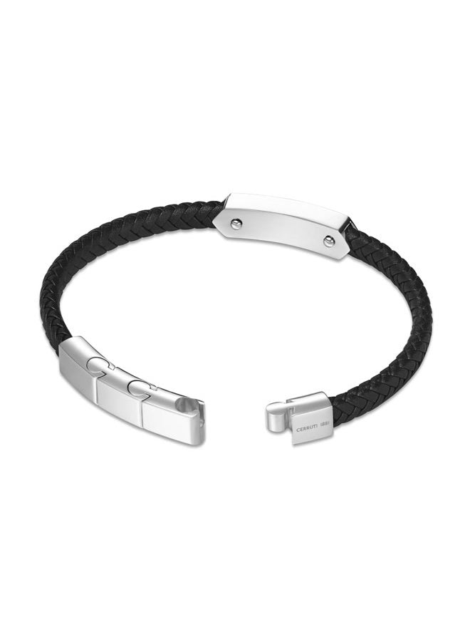 buy-cerruti-1881-sandro-black-leather-stainless-steel-logo-motif-bracelet-for-men_fh6