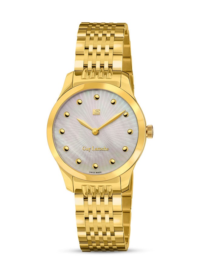 buy-guy-laroche-maxime-40mm-ladies-swiss-quartz-watch-with-white-mother-of-pearl-fan-dial-gold-plated-stainless-steel-bracelet-sapphire-glass_thl