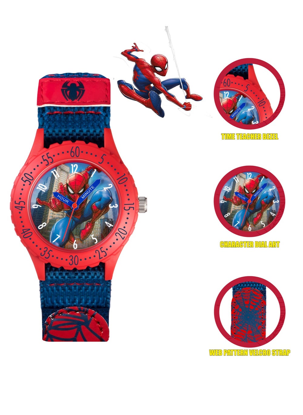 buy-disney-disney-marvel-spiderman-blue-canvas-strap-boys-watch-spd3495arg_tcc