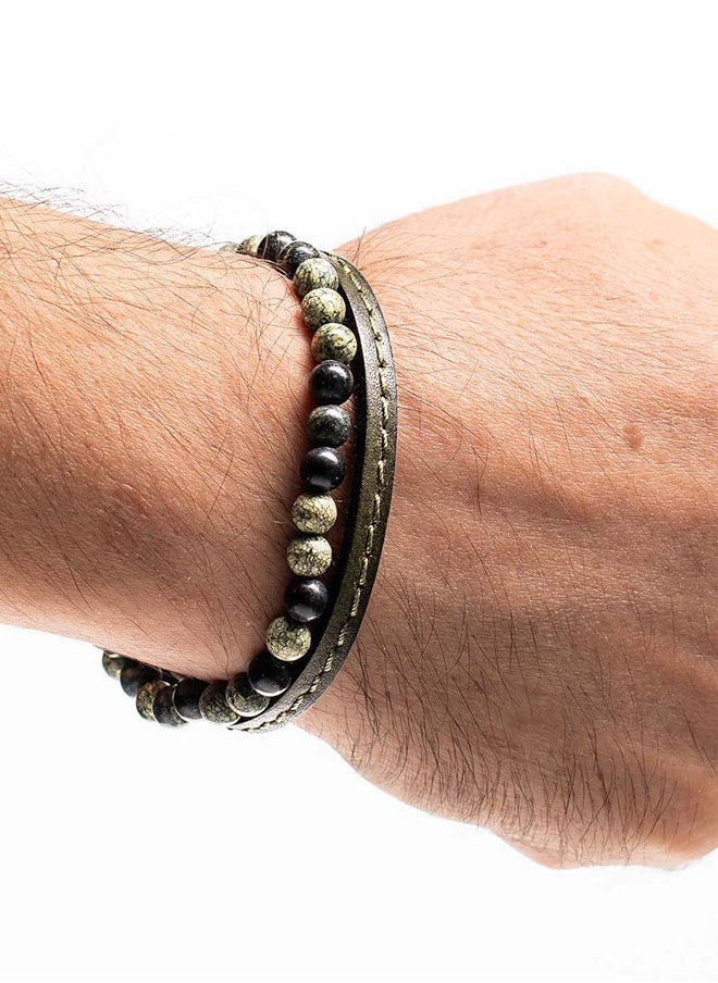 buy-chrysostomos-handmade-leather-beaded-bracelet-for-men-with-double-green-leather-strap-and-matte-larvikite_kgd