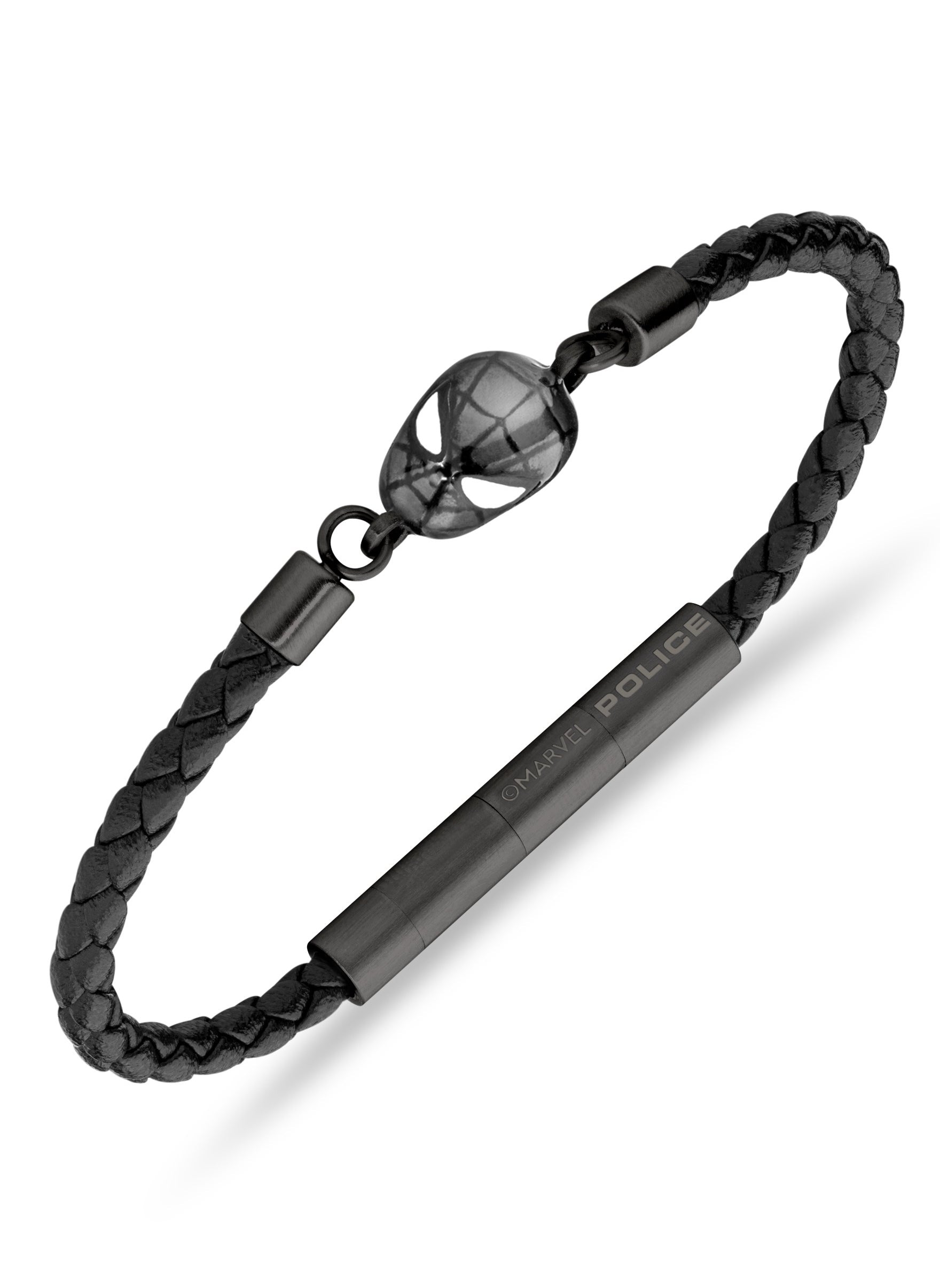 buy-police-web-slinger-braceletblack-leather-with-iconic-spider-man-mask-and-magnetic-closurebold-men-s-style_lui