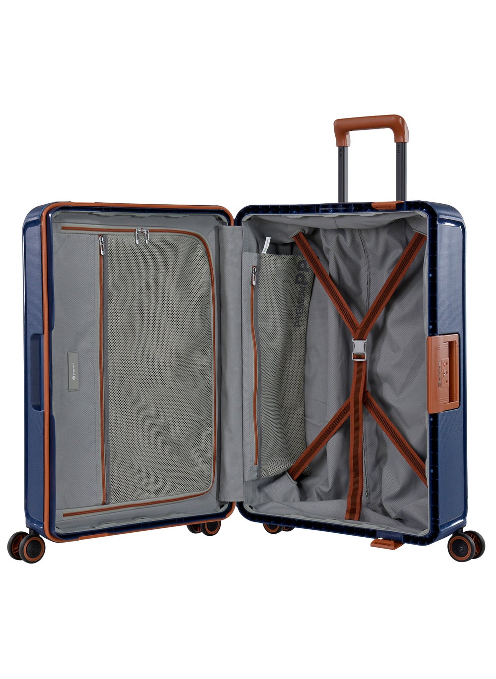 buy-eminent-vertica-hard-case-travel-bag-medium-luggage-trolley-polypropylene-lightweight-suitcase-4-quiet-double-spinner-wheels-with-tsa-lock-b0006-dark-blue-brown-trim_kyx