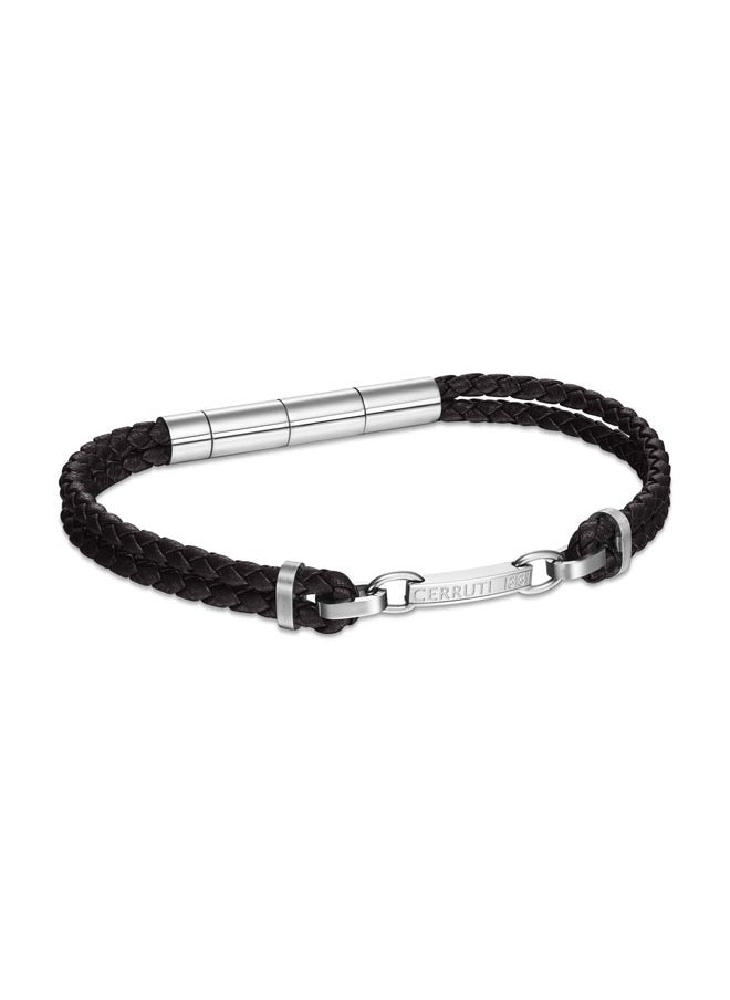 buy-cerruti-1881-sandro-black-leather-bracelet-with-stainless-steel-link-motif-for-men_hua