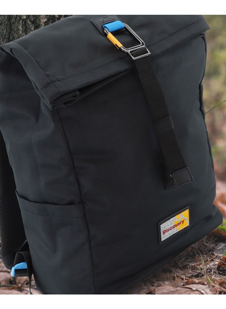 buy-discovery-discovery-icon-roll-top-15l-backpack-black-durable-lightweight-multi-compartment-travel-bag-padded-laptop-tablet-pocket-rfid-adjustable-strap-with-luggage-fix-strap-men-women-school-outdoor_elz