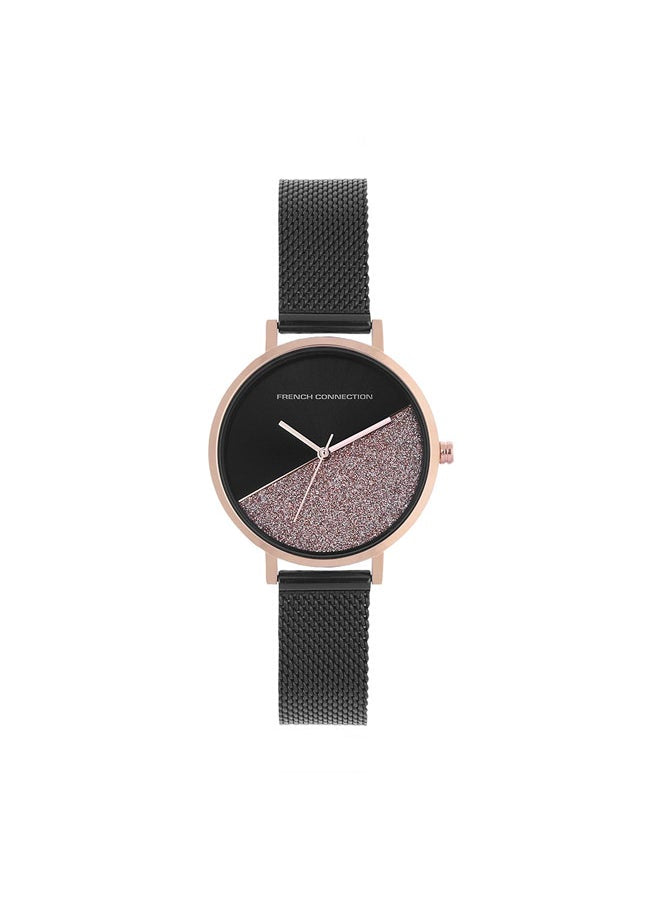 buy-french-connection-women-s-analog-watch-with-black-stainless-steel-mesh-bracelet-rose-gold-case_8xh