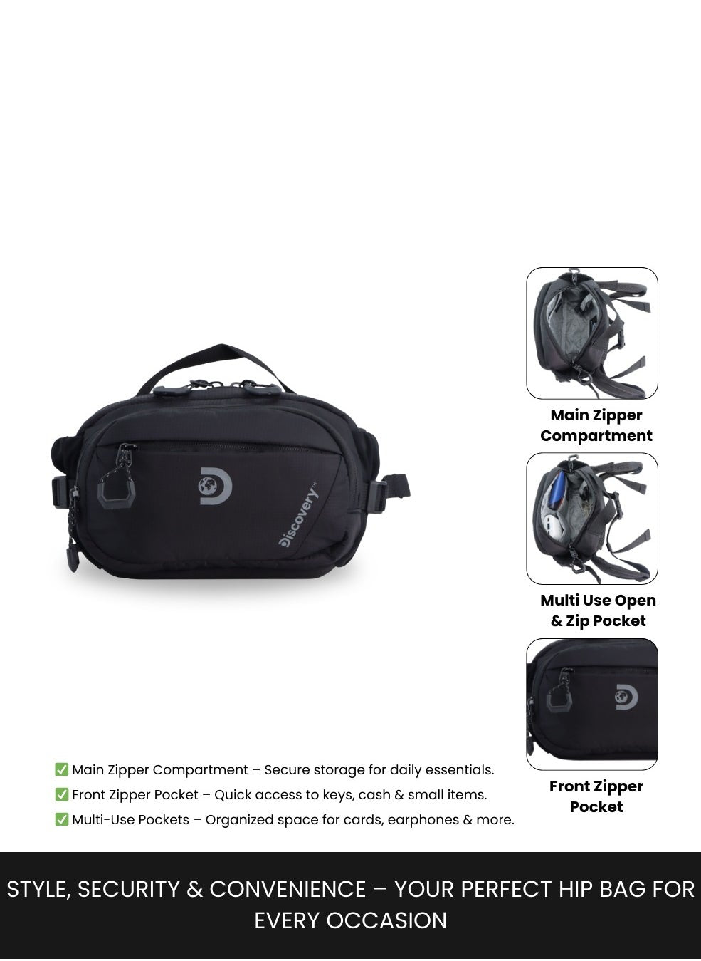 buy-discovery-discovery-body-spirit-nylon-ripstop-waist-bag-black-for-men-and-women-durable-lightweight-waterproof-hip-pack-bag-crossbody-sling-belt-bag-outdoor-hiking-trekking-running-camping_qac