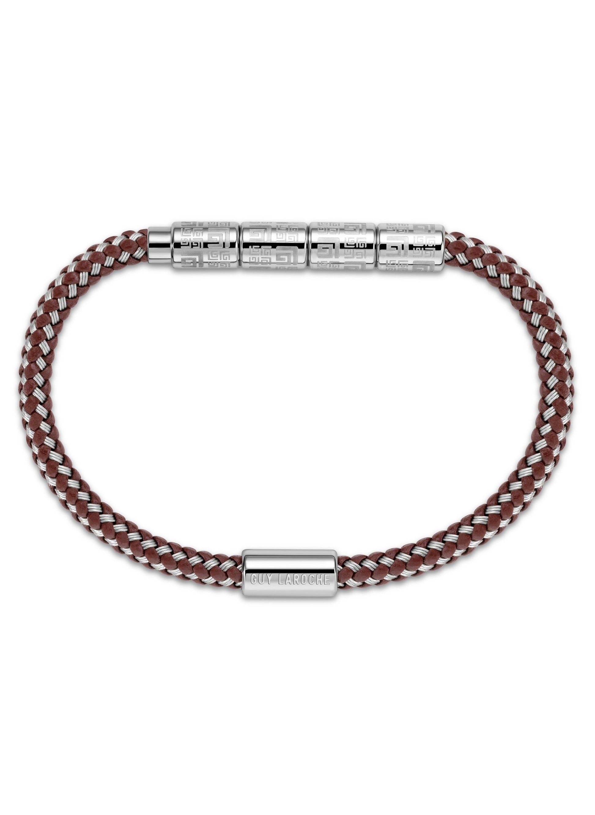 buy-guy-laroche-pierre-brown-cord-and-silver-bracelet-for-men_g8m