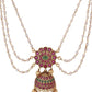 Gold-Toned & Pink Beaded Layered Hair Chain Set