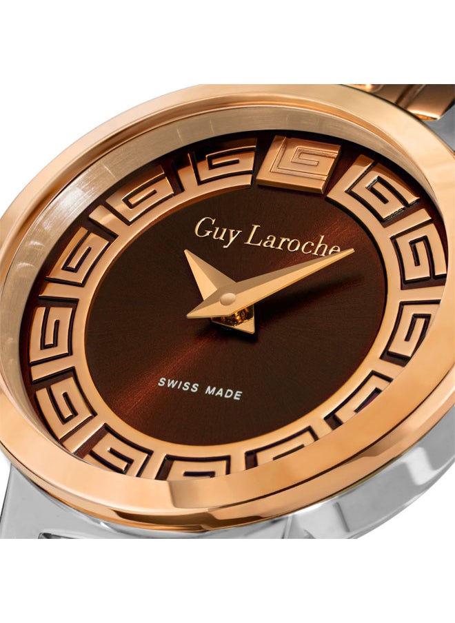 buy-guy-laroche-ariane-25mm-ladies-swiss-quartz-watch-with-brown-swirl-sunray-dial-dual-toned-rose-gold-stainless-steel-bracelet-sapphire-glass_ish