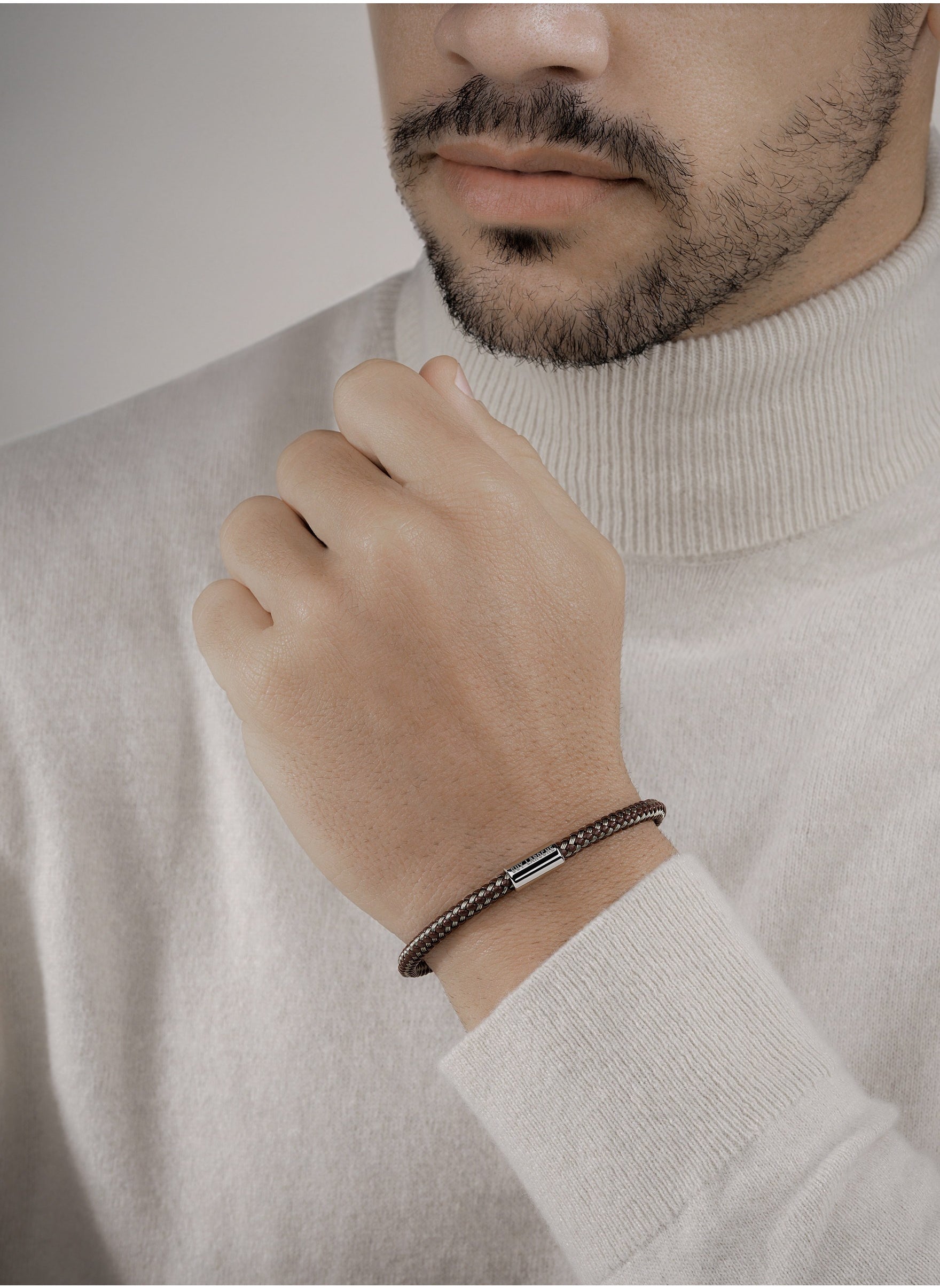 buy-guy-laroche-pierre-brown-cord-and-silver-bracelet-for-men_g6m