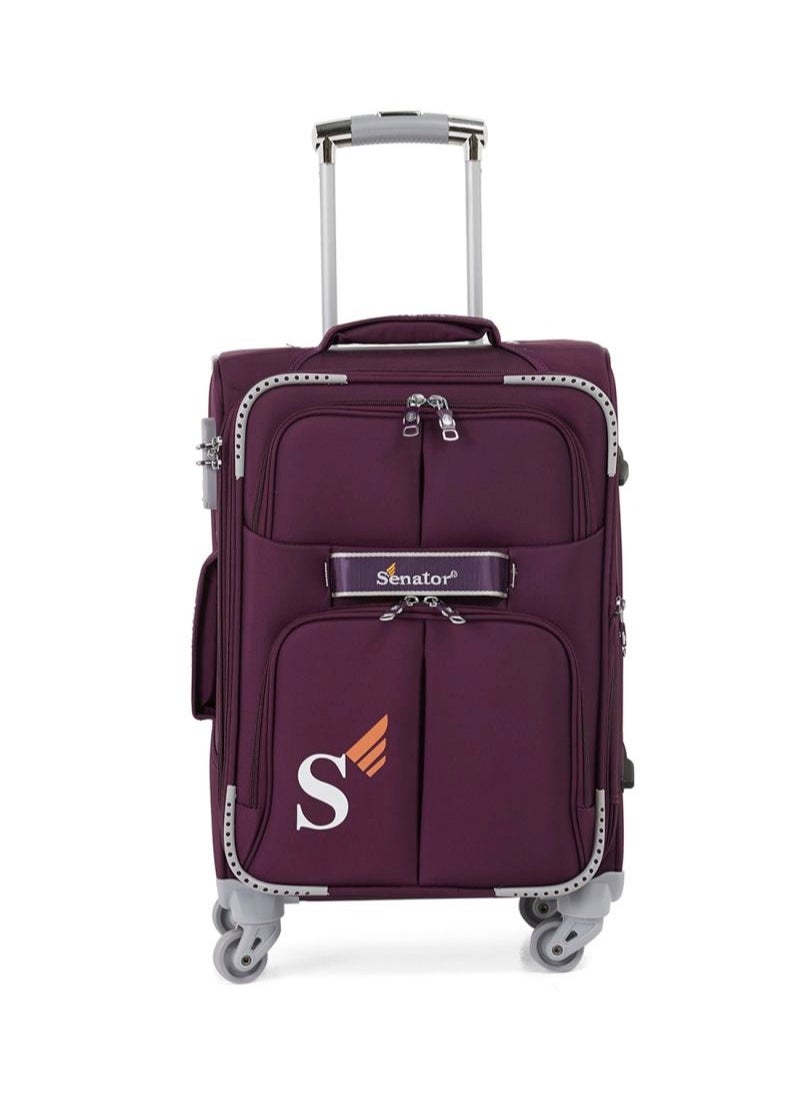 buy-senator-soft-shell-luggage-trolley-for-unisex-ultra-lightweight-expandable-suitcase-with-4-wheels-ll003-purple_wcg