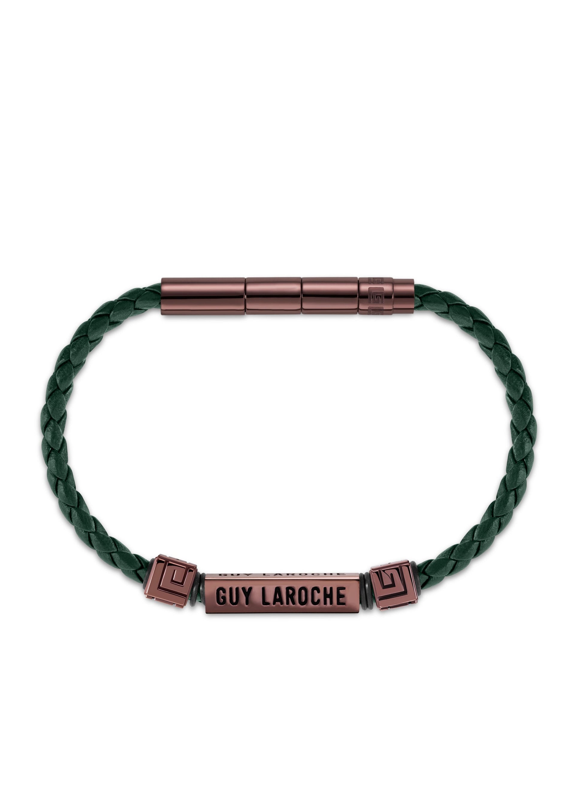 buy-guy-laroche-jean-green-leather-and-stainless-steel-bracelet_b21