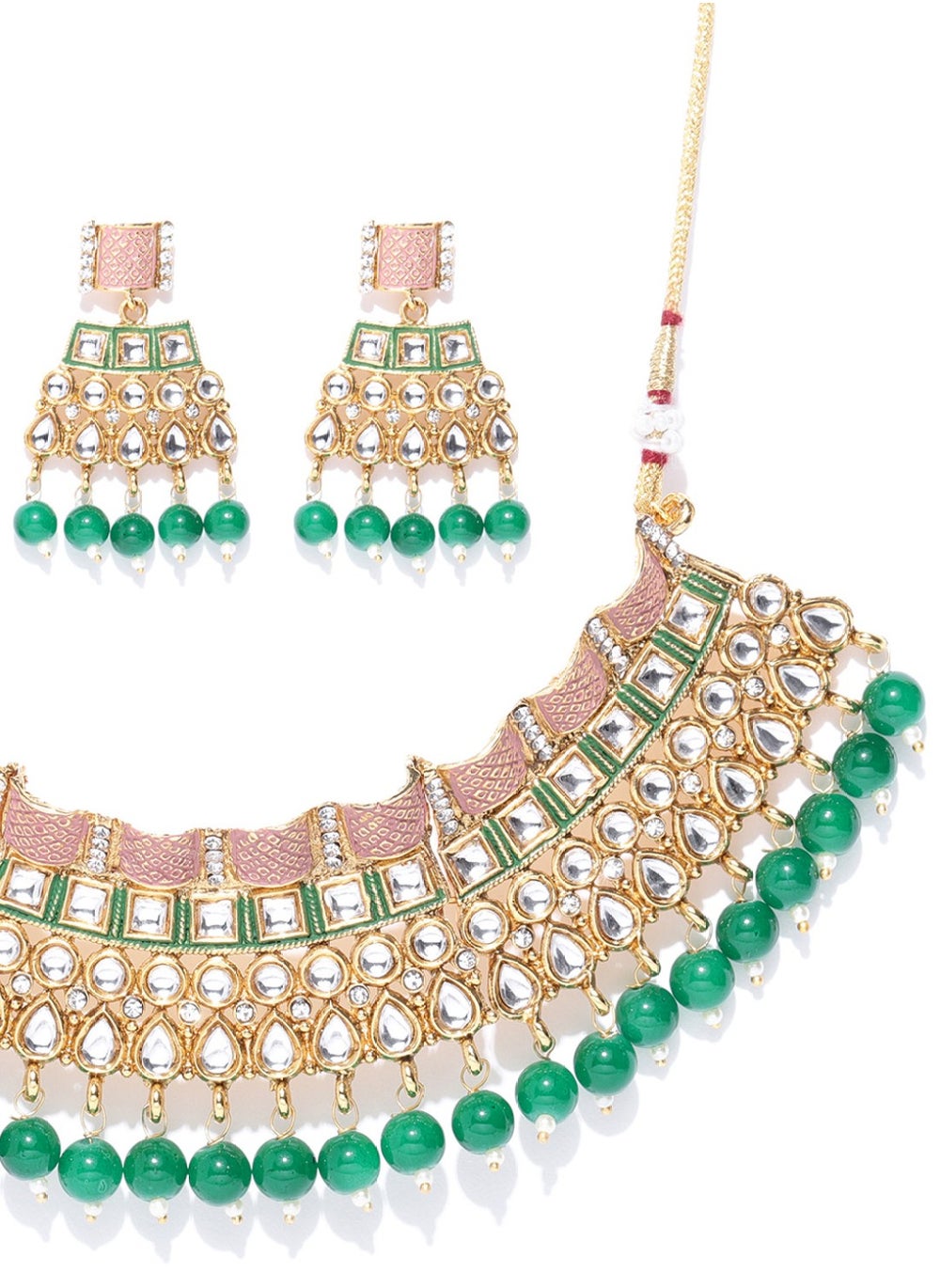 buy-priyaasi-green-pink-kundan-studded-handcrafted-jewellery-set_zub