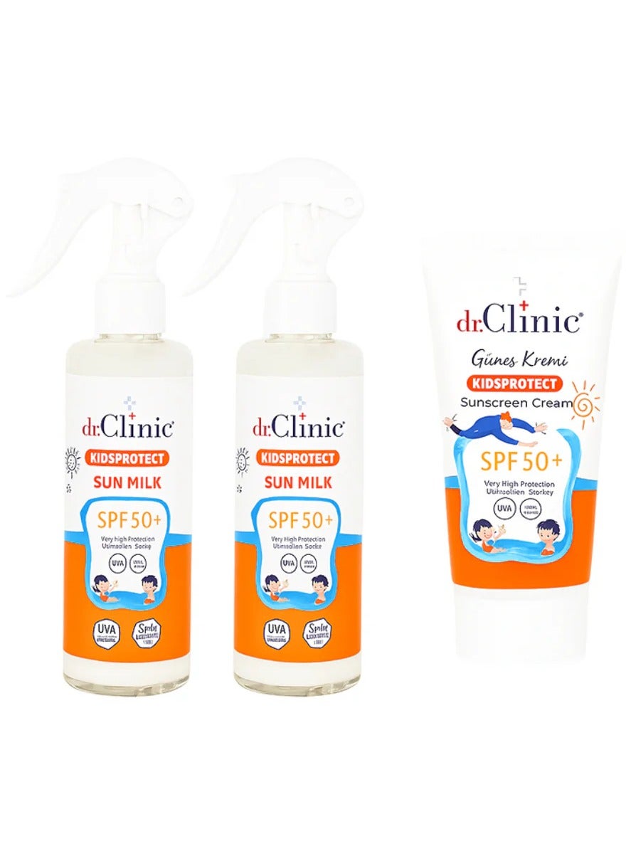 buy-dr-clinic-dr-clinic-kids-safe-skincare-kit-kids-protect-sun-milk-spf-50-150-ml-kids-protect-sun-screen-cream-spf-50-50-ml-sunscreen-lotion-hydrates-children-s-skin-while-protecting-it-from-dryness-caused-by-sun-exposure-protection-against-harmful-uva-and-uvb-rays-effectively-preventing-sunburn-for-all-skin-types_12u