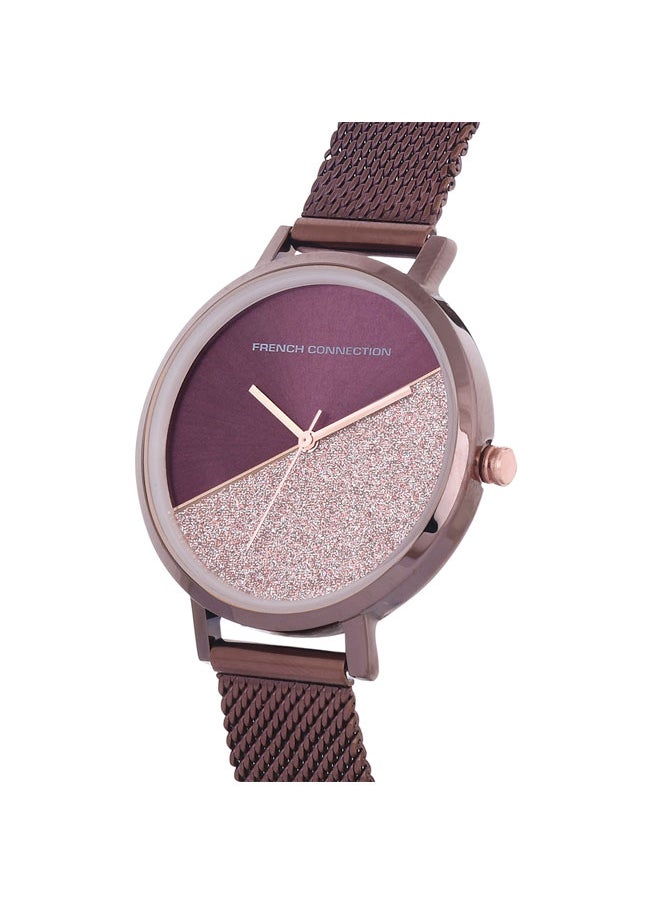 buy-french-connection-women-s-analog-watch-with-brown-stainless-steel-mesh-band-purple-dial_9xg