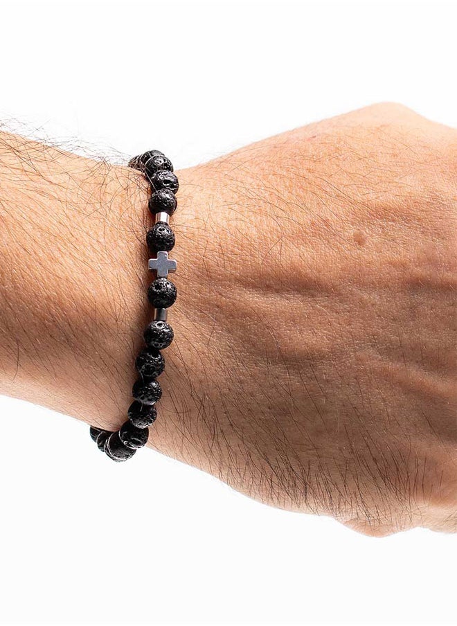 buy-chrysostomos-handmade-beaded-bracelet-with-black-lava-hematite-and-hematite-cross-silicone-elastic_3zm