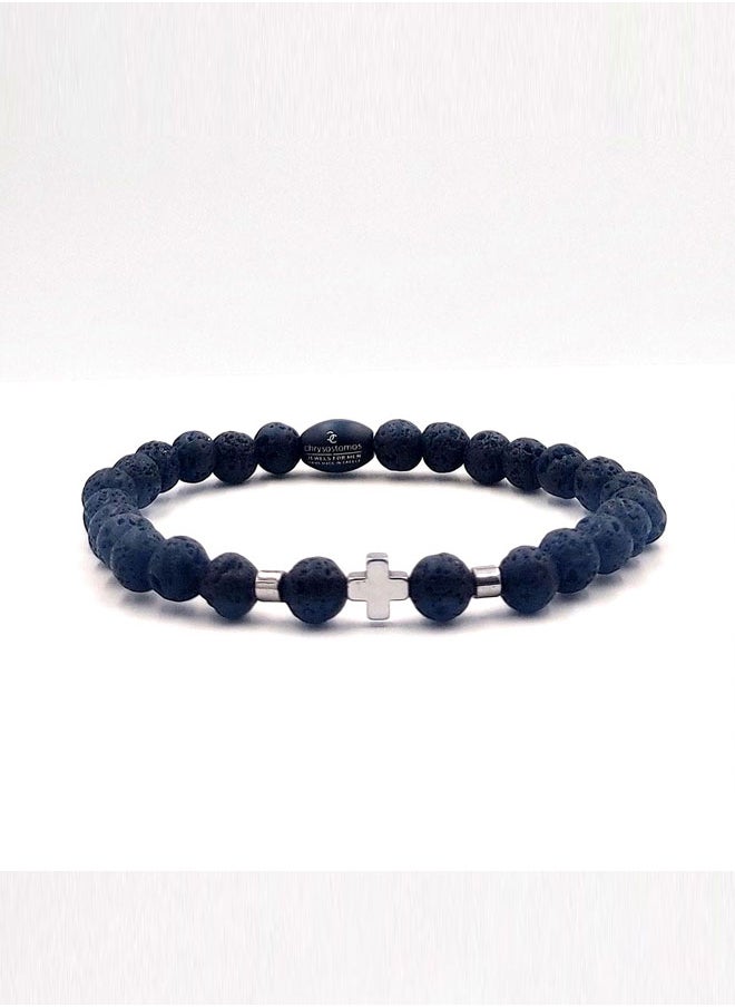 buy-chrysostomos-handmade-beaded-bracelet-with-black-lava-hematite-and-hematite-cross-silicone-elastic_927