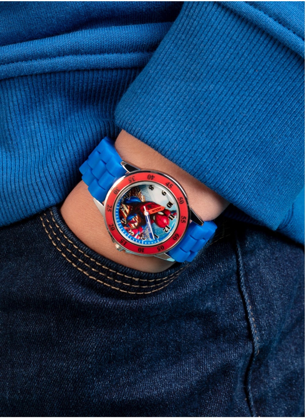 buy-disney-disney-marvel-spiderman-blue-strap-boys-watch-spd9048_tbz