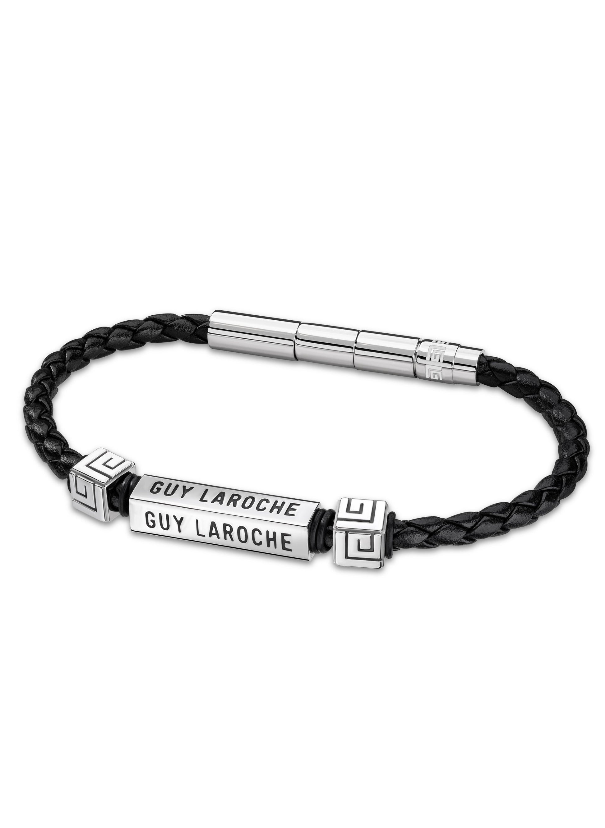 buy-guy-laroche-jean-black-leather-and-stainless-steel-bracelet_zoe