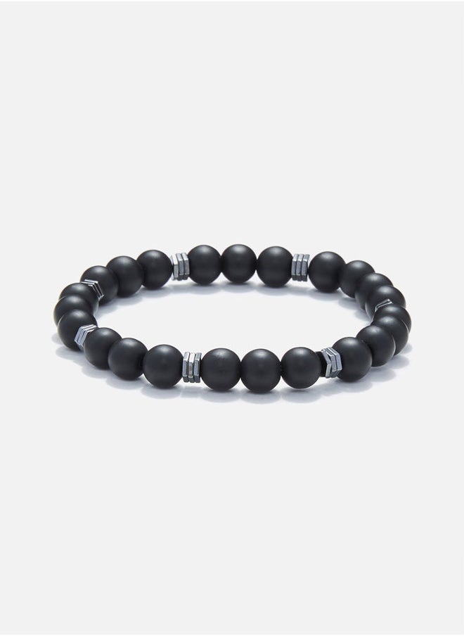 buy-chrysostomos-handmade-beaded-bracelet-with-matte-black-onyx-and-triple-flat-hematite-nut-silicone-elastic_wb2
