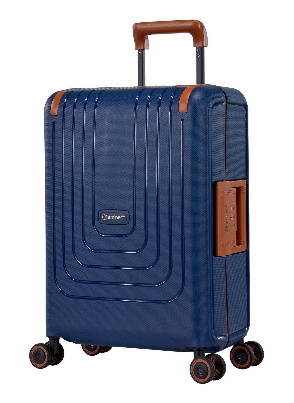 buy-eminent-vertica-hard-case-travel-bag-cabin-luggage-trolley-polypropylene-lightweight-suitcase-4-quiet-double-spinner-wheels-with-tsa-lock-b0006-dark-blue-brown-trim_e27