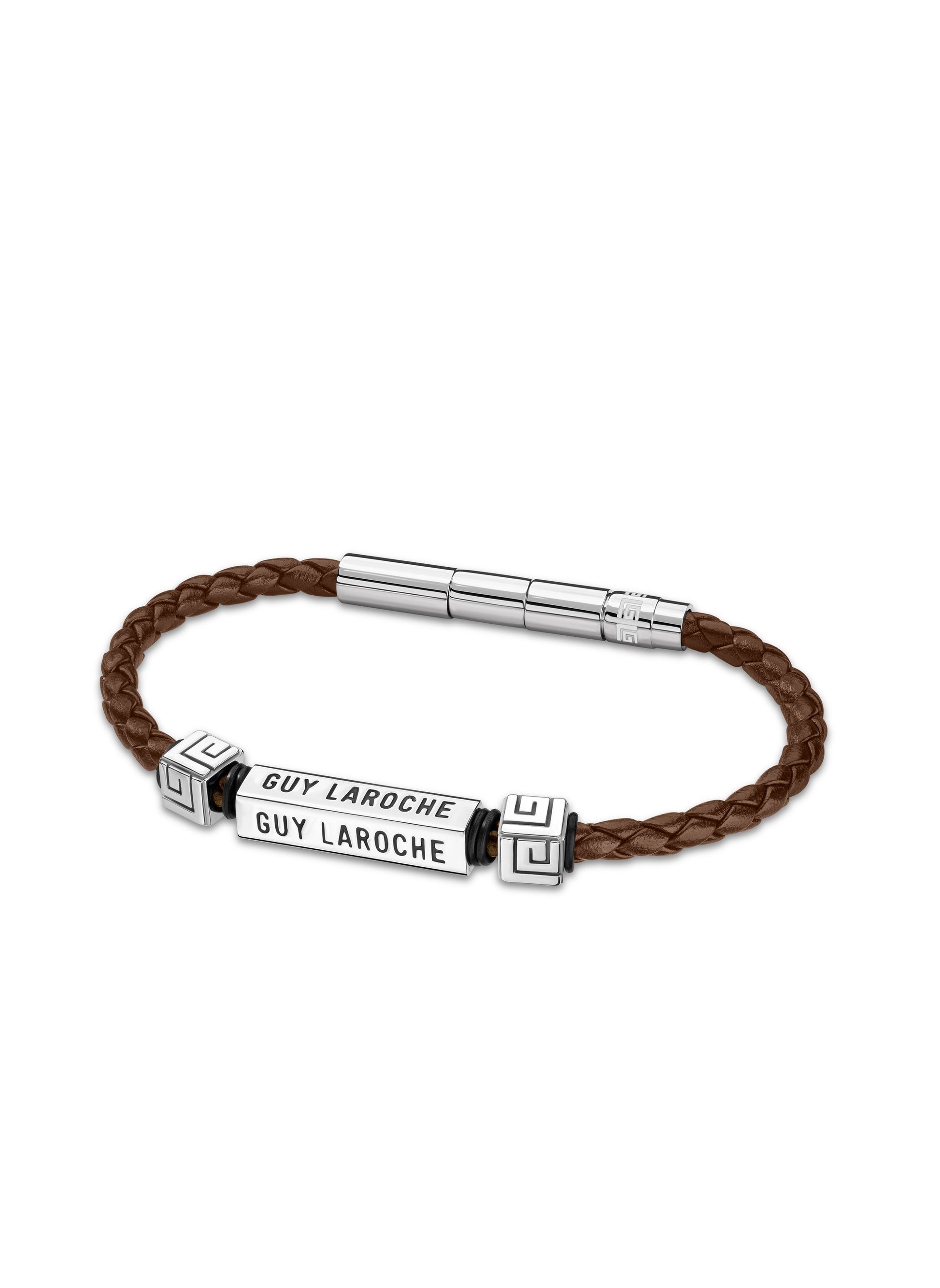 buy-guy-laroche-jean-brown-leather-and-stainless-steel-bracelet_397