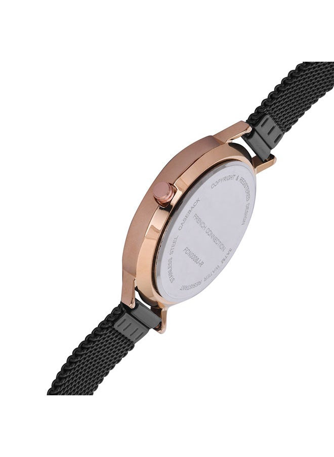 buy-french-connection-women-s-analog-watch-with-black-stainless-steel-mesh-bracelet-rose-gold-case_r46