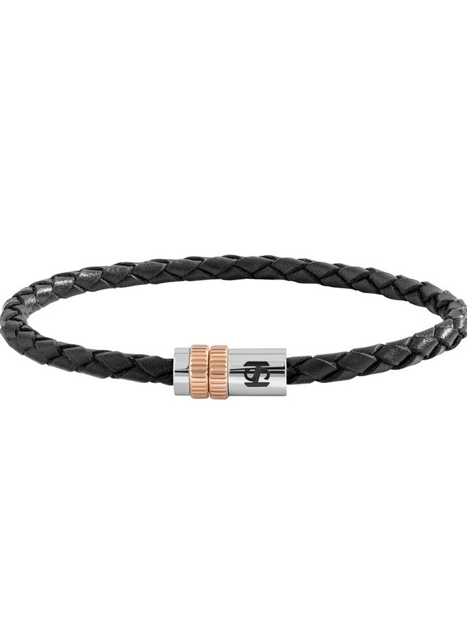 buy-saint-honore-tour-eiffel-black-braided-leather-bracelet-with-rose-gold-for-men-s_vog