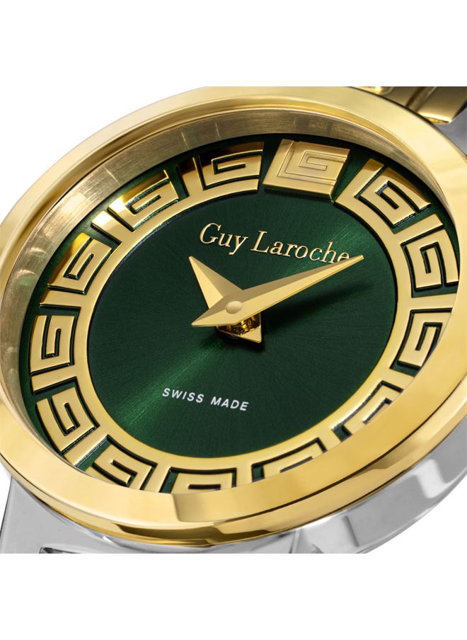 buy-guy-laroche-ariane-25mm-ladies-swiss-quartz-watch-with-green-swirl-sunray-dial-dual-toned-stainless-steel-bracelet-sapphire-glass_zkr
