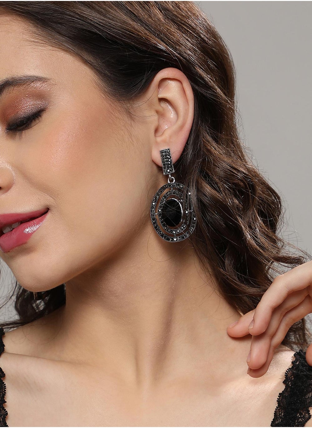 buy-sohi-embellished-lined-oval-drop-earrings_x0y