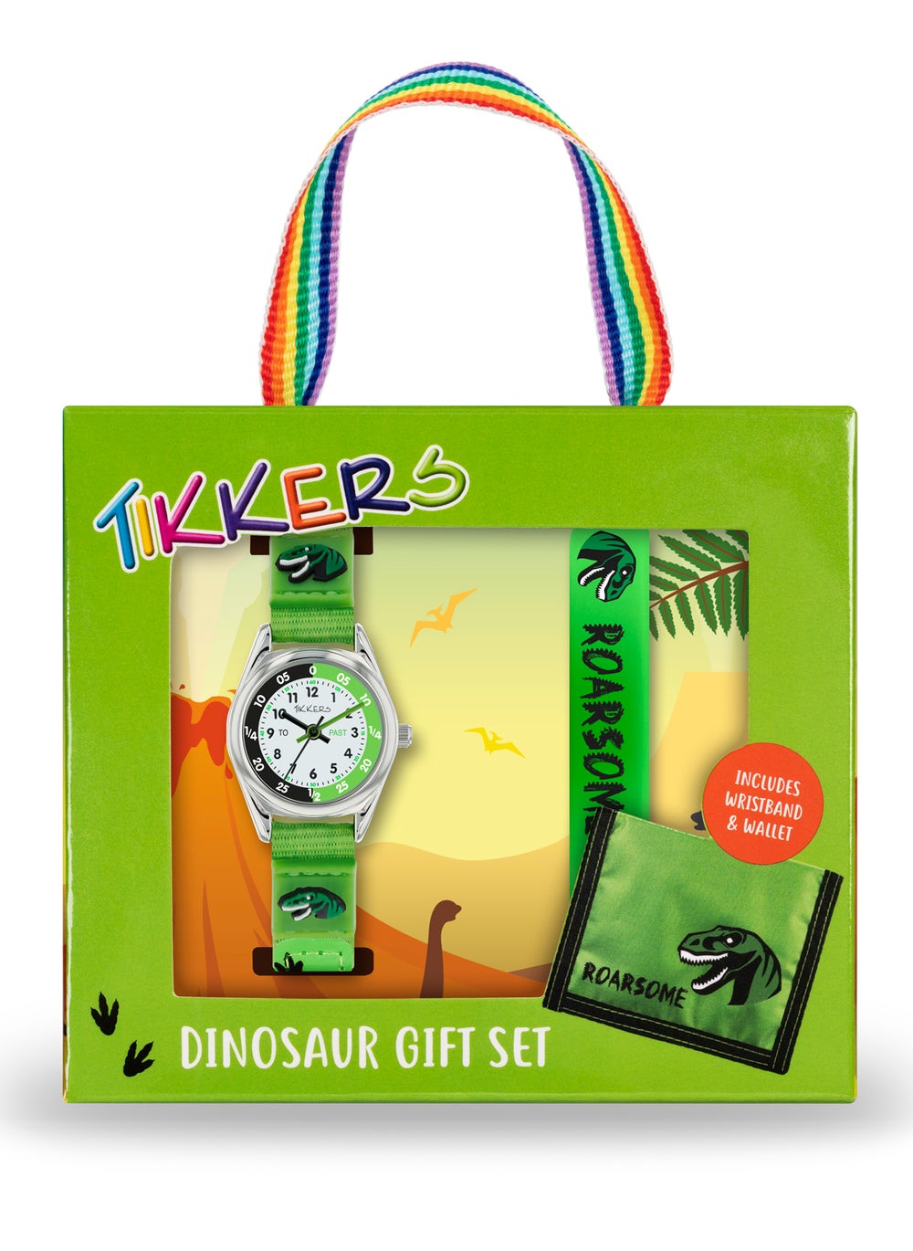 buy-tikkers-tikkers-boys-green-canvas-rip-strap-dinosaur-watch-bracelet-wallet-set-atk1049_y8j