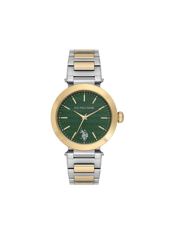 buy-u-s-polo-assn-novelties-34mm-women-s-watch-with-green-dial-stainless-steel-bracelet_qqw
