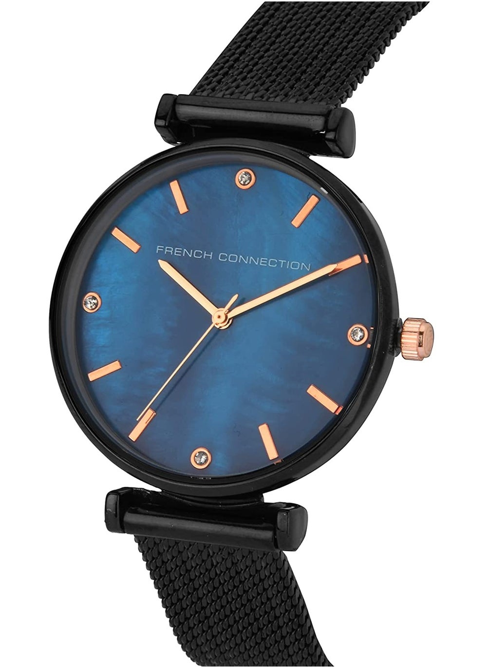 buy-french-connection-36mm-quartz-women-s-watch-with-blue-dial-black-stainless-steel-bracelet_gle