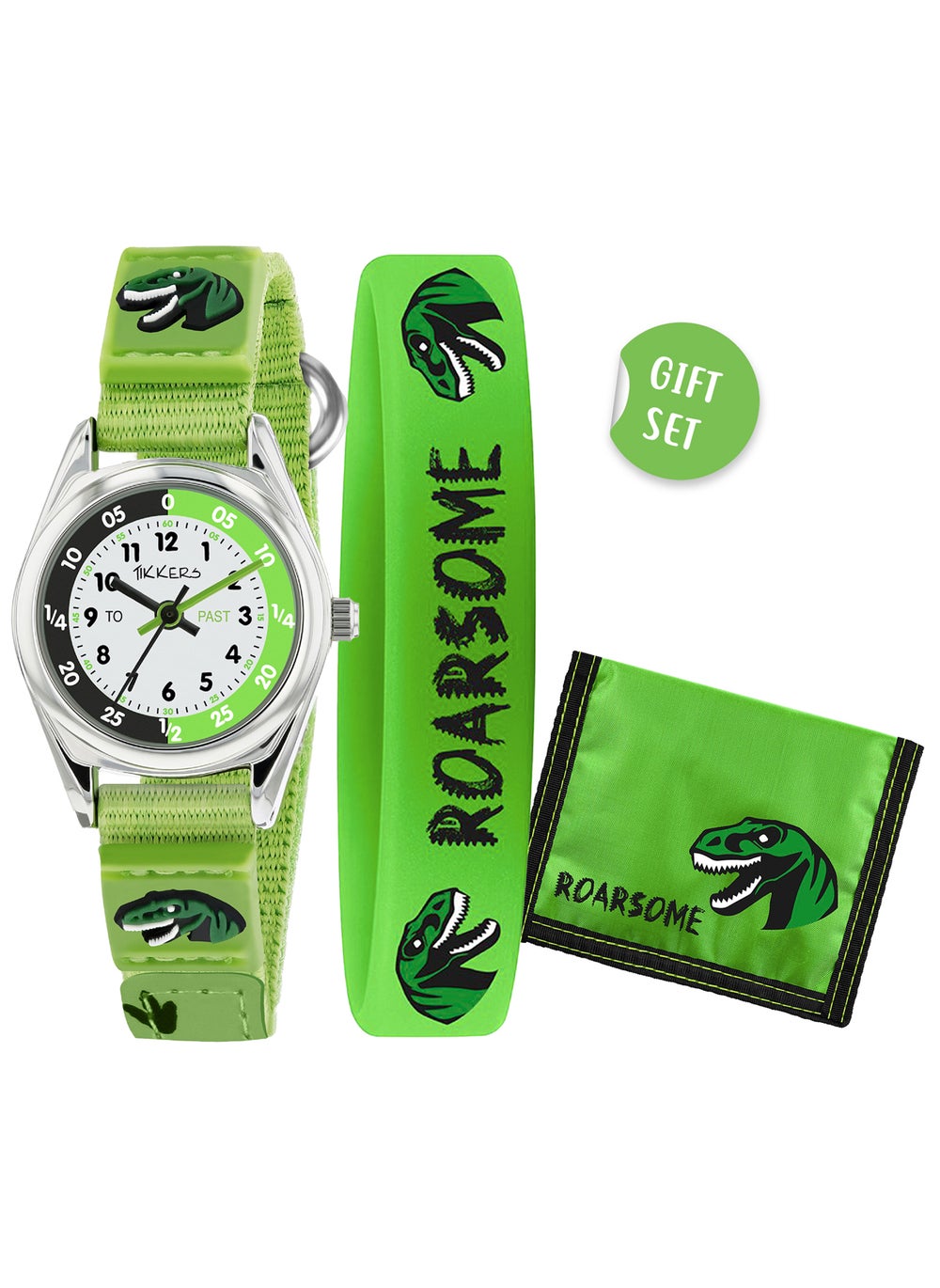 buy-tikkers-tikkers-boys-green-canvas-rip-strap-dinosaur-watch-bracelet-wallet-set-atk1049_q6r